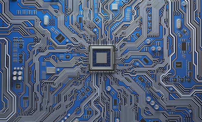 circuit board scrubbed with pumice before manufacture