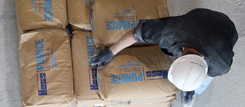 hess pumice production bags on pallet